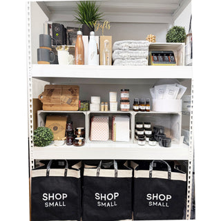 Shelf of assorted home goods Easter bunny ornament on a table | Vancouver Gift Baskets Add-On Items