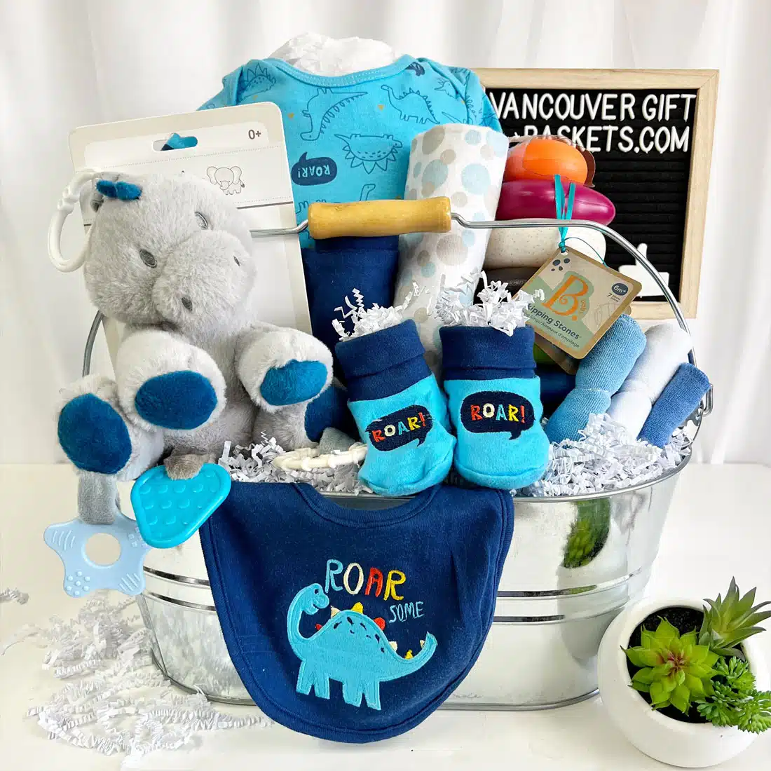 Baby Boy Dino Gift Basket by Vancouver Gift Baskets