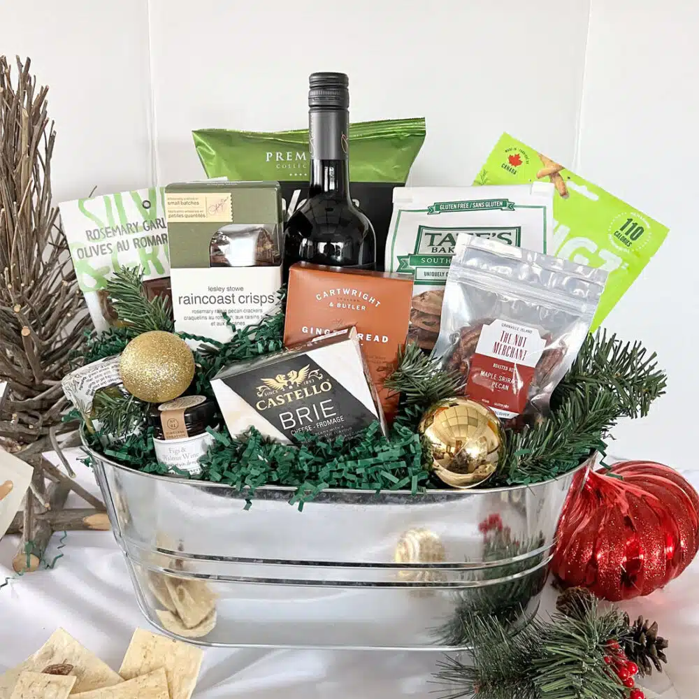 Gilded Holiday Wine Gift Basket from Vancouver Gift Baskets