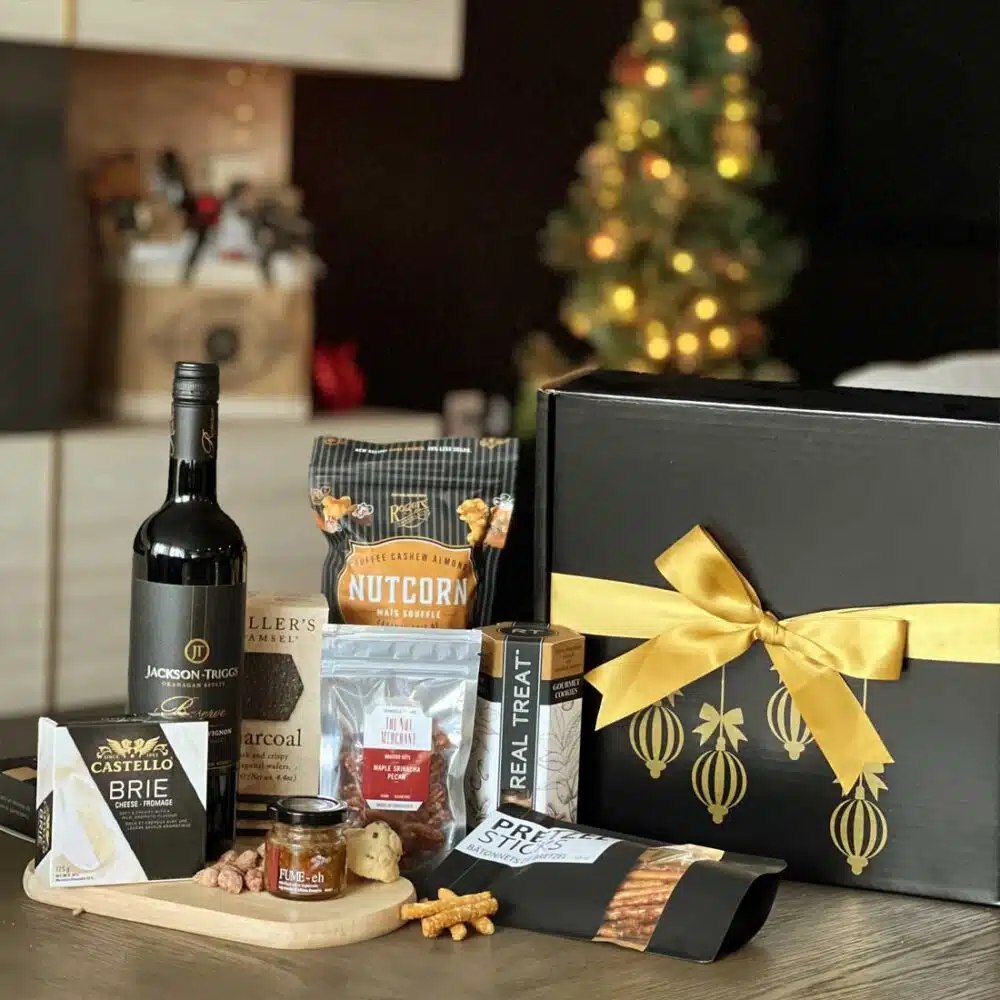 Ornamental Holiday Wine Gift Box by Vancouver Gift Baskets