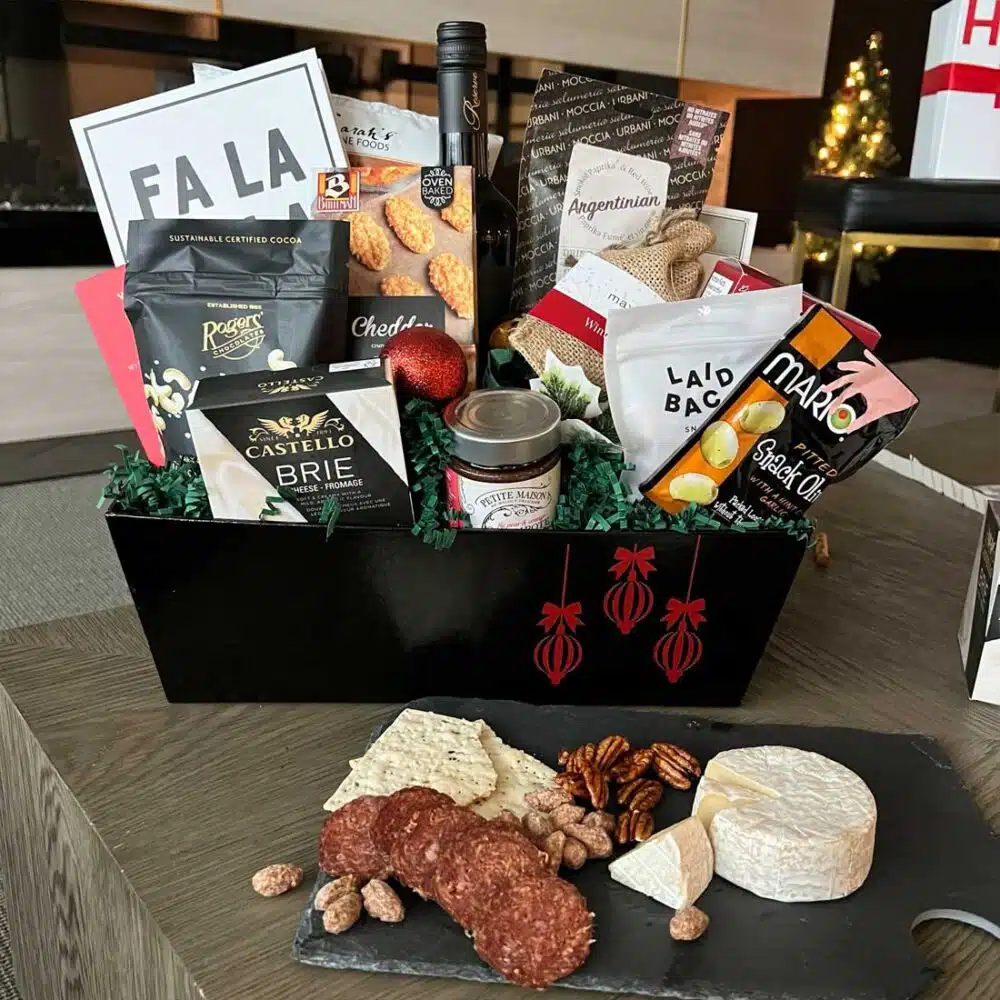 Christmas Charcuterie Gift Basket Layout