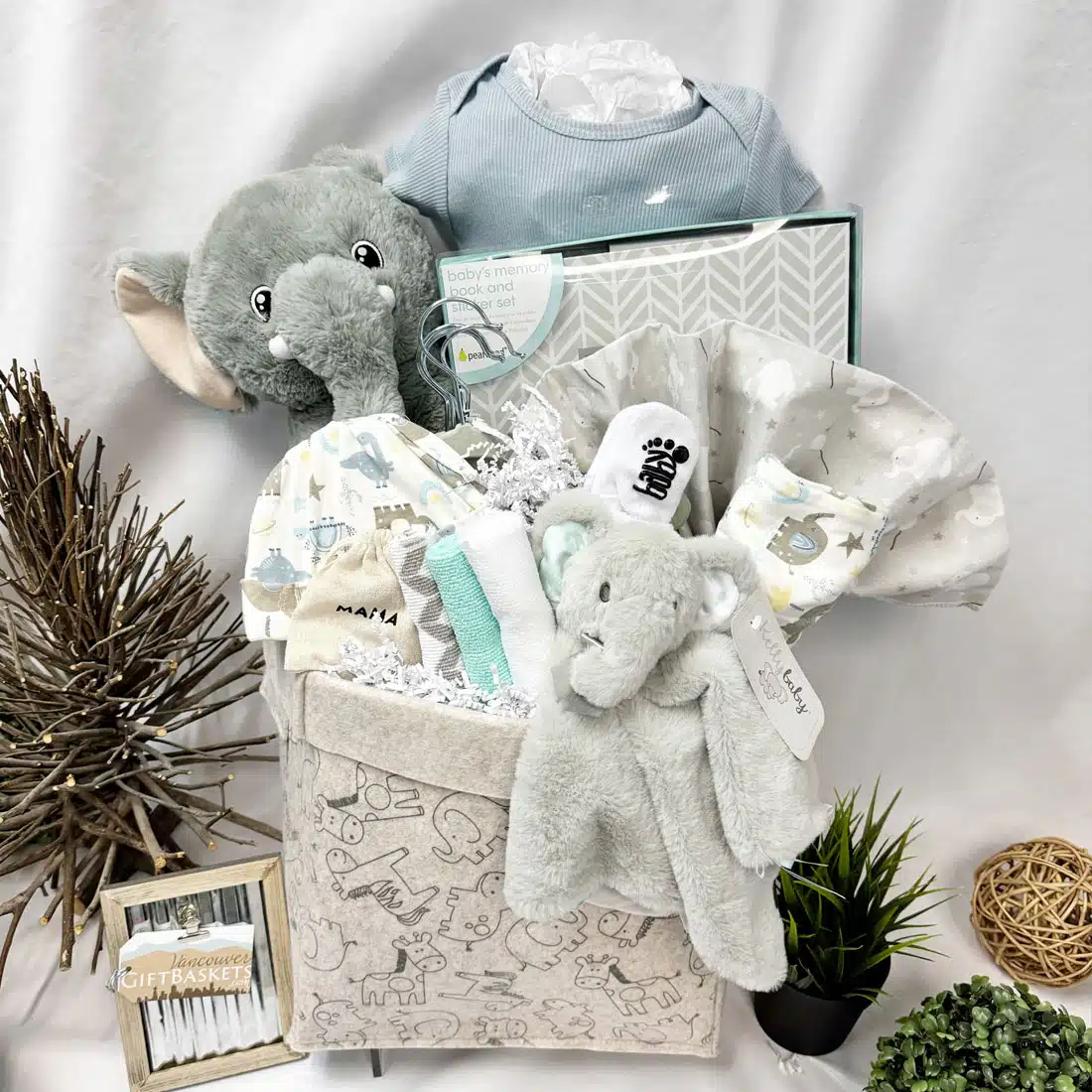 Elephant Joy Neutral Boy Gift Basket by Vancouver Gift Basket