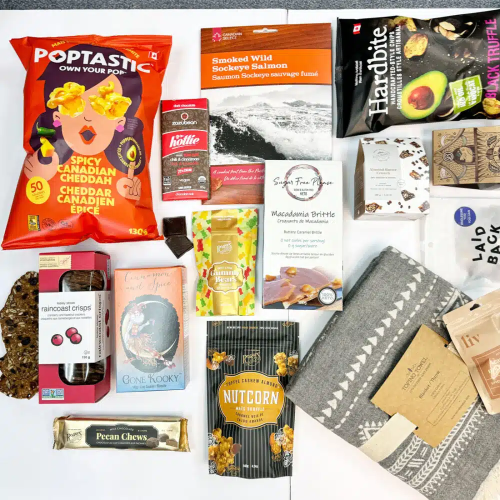 Local Goods & Luxuries Gift Tote FLAT LAY by Vancouver Gift Baskets