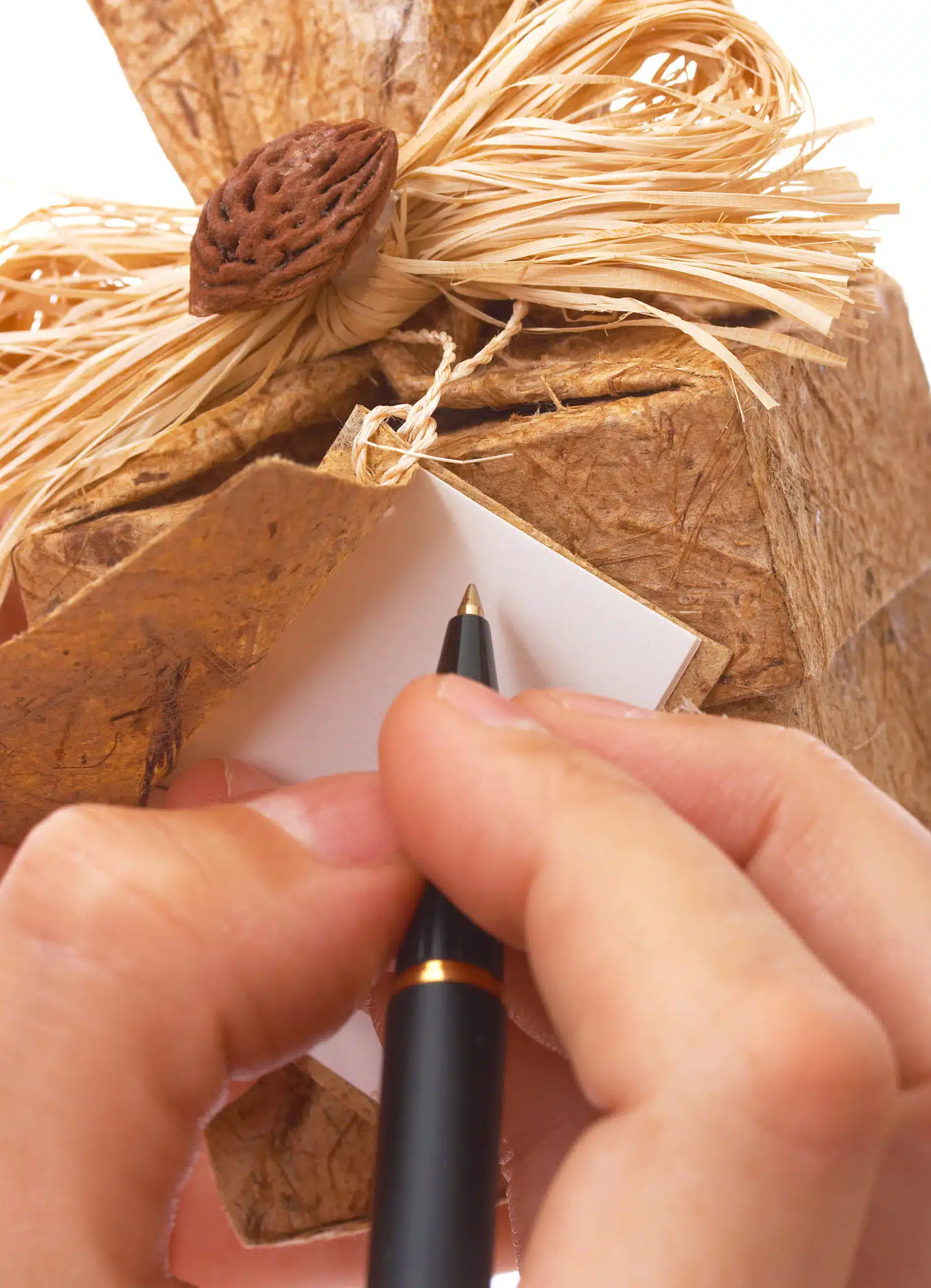 Sausage Fingers writing a message on a Vancouver gift basket!